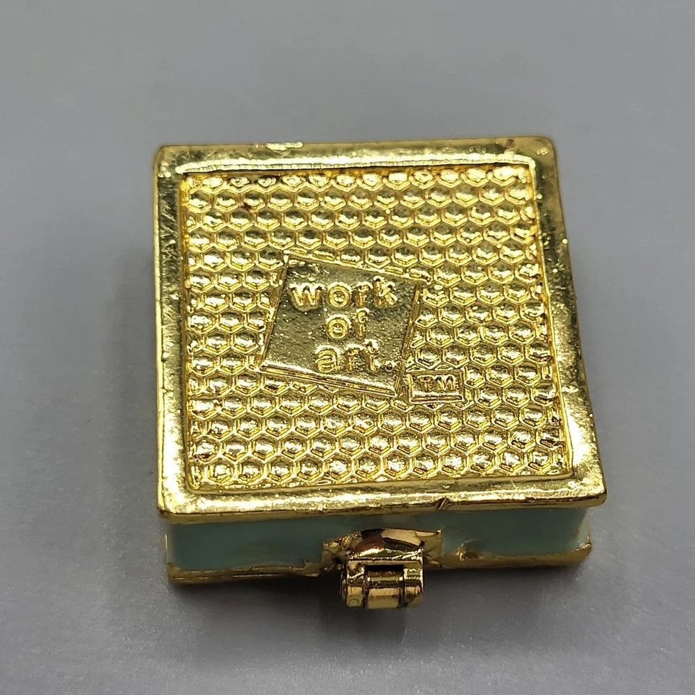 Work of Art Mini Trinket Box Enameled Hinged Magnetic Shelf Decor Multicolor